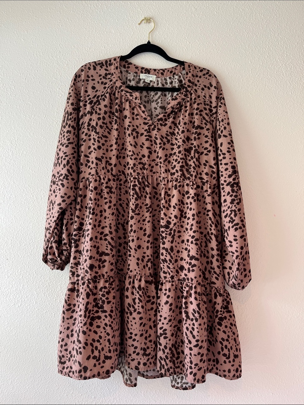 Umgee Mauve Pink/brown and Black Printed Tiered Dress